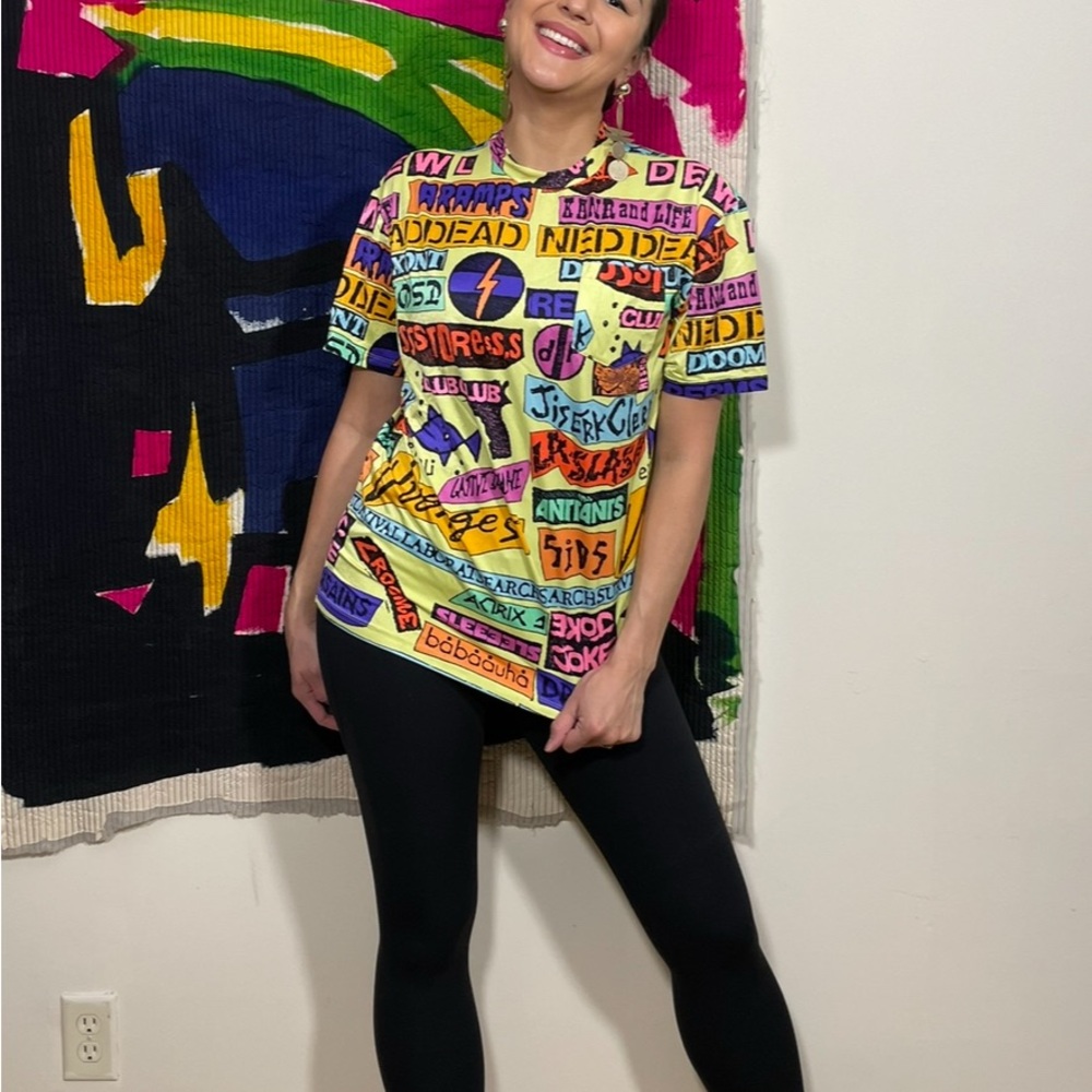 Vintage RARE STEPHEN SPROUSE 1988 punk rock sticker print Spandex Shirt
